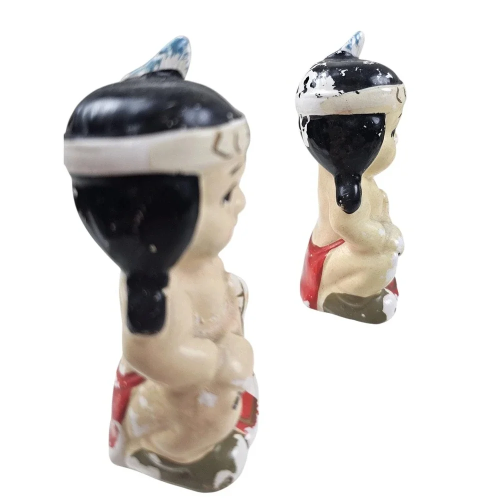 Vintage Japan Ceramic Salt and Pepper Shakers Set with Totem Pole Base Multi